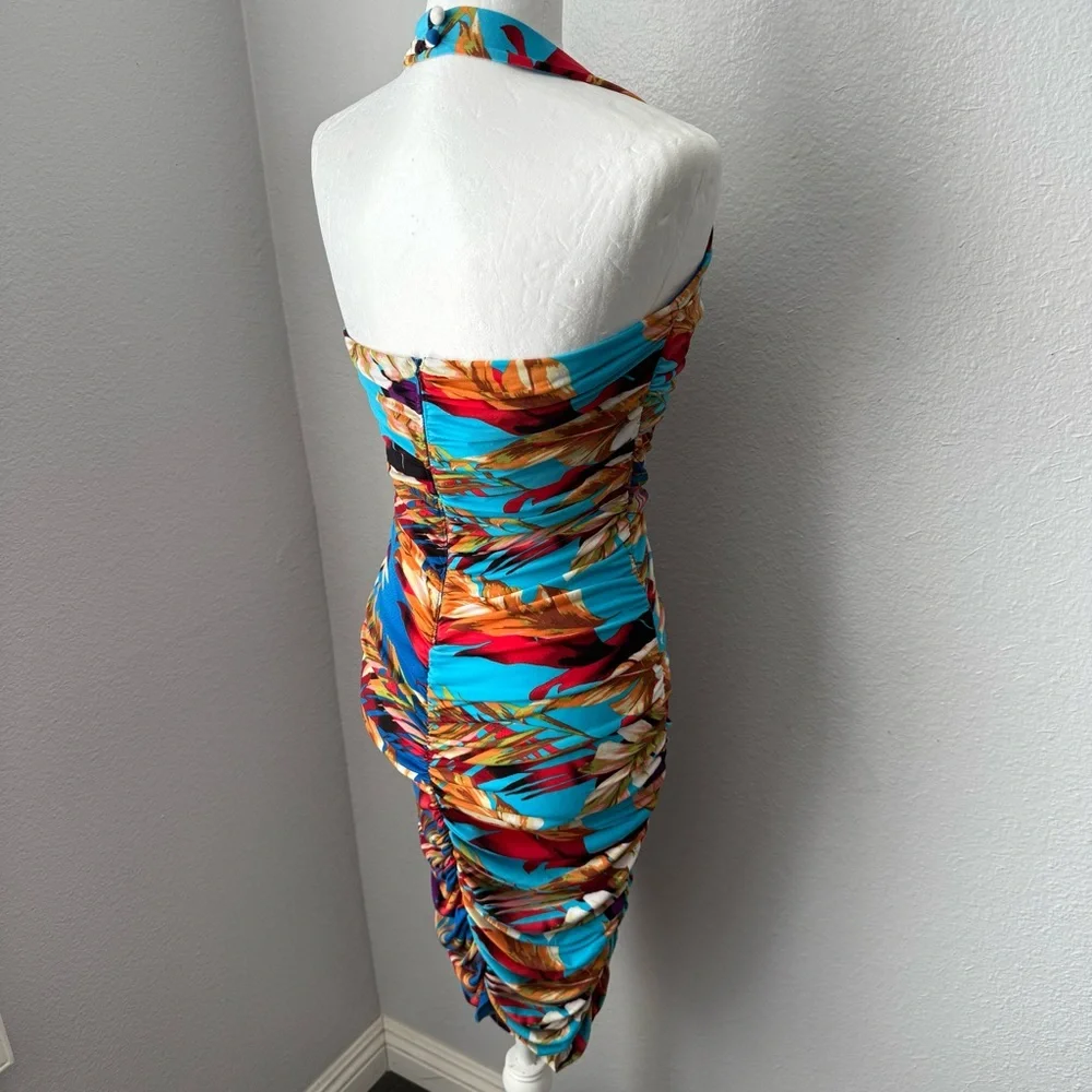 Boston Proper Bodycon Tropical‎ Floral Travel Halter Dress Size 6 NWOT Vacation